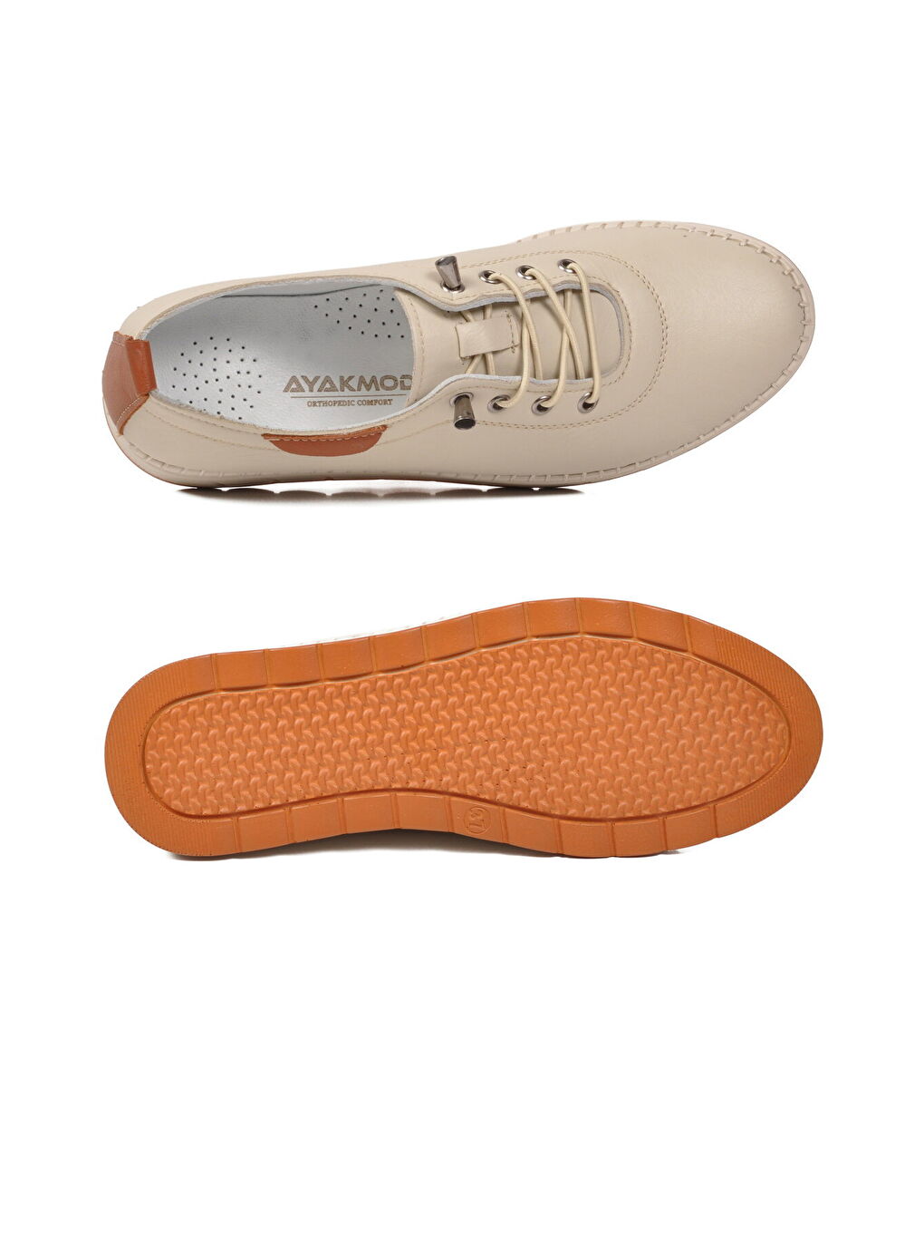 Bej Hakiki Deri Ortopedik Kadın Casual Ayakkabı 3030 Z-4