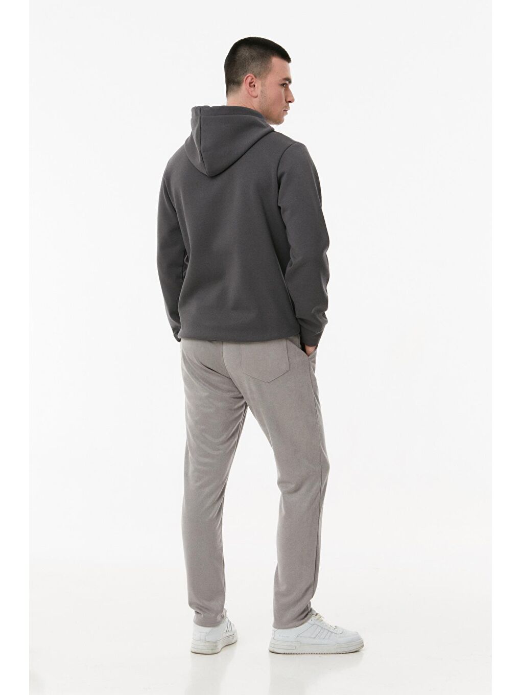 Gri Süet Beli Bağcıklı Erkek Pantolon-2