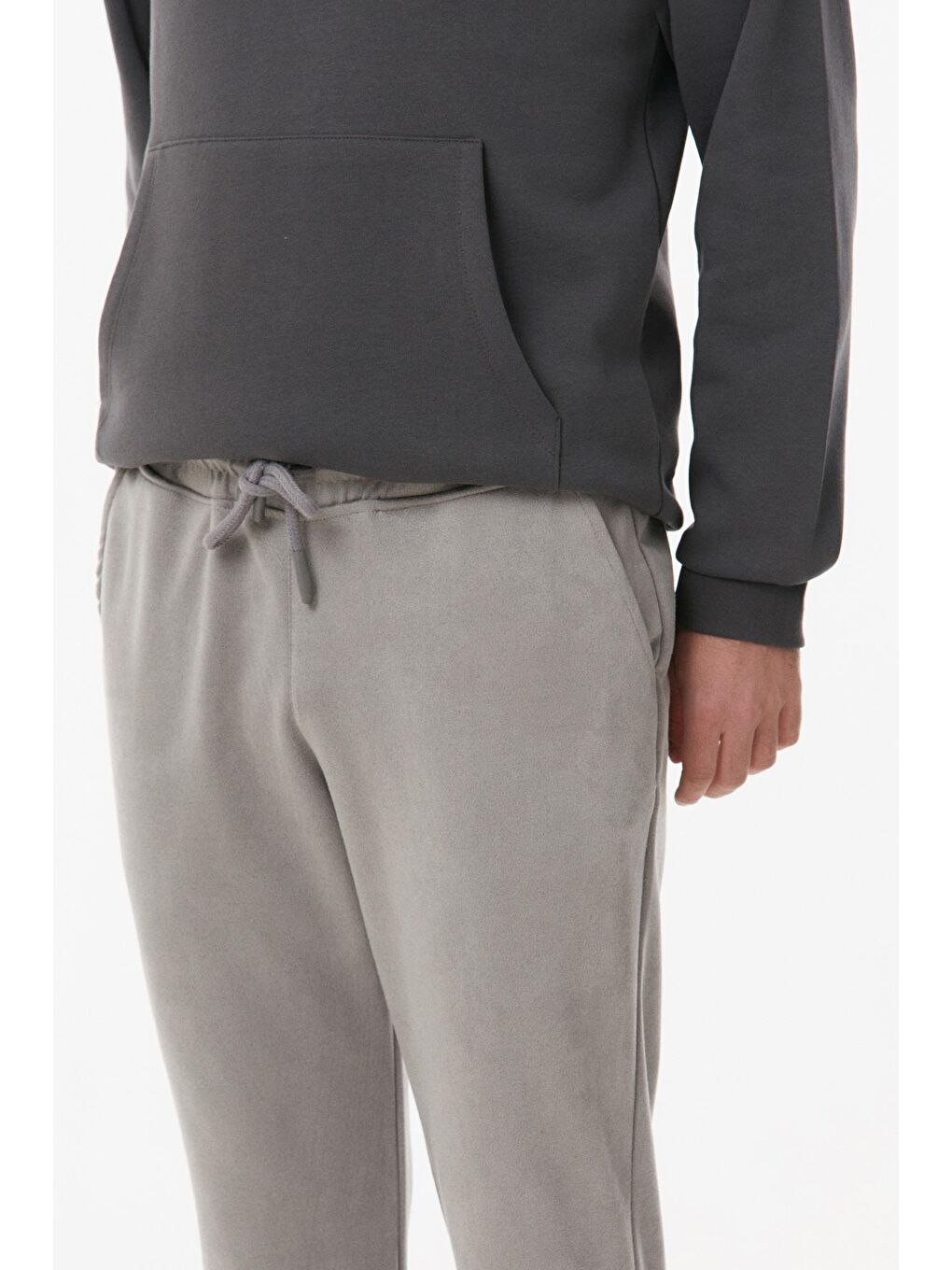 Gri Süet Beli Bağcıklı Erkek Pantolon-3