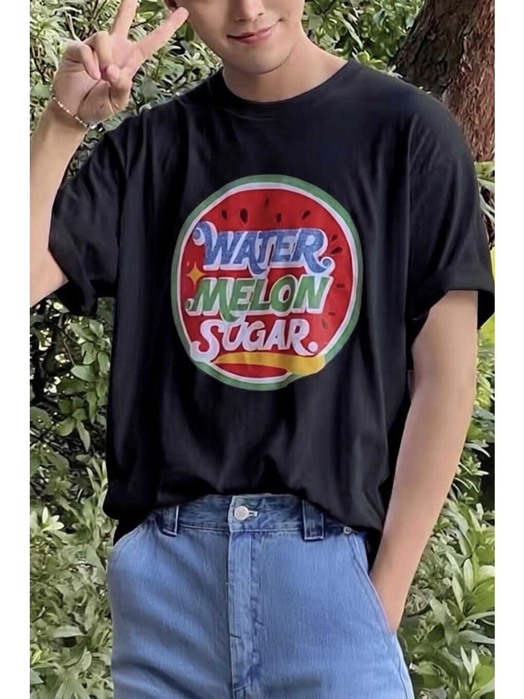 Siyah Watermelon Sugar Retro Baskılı Oversize Unisex Pamuklu Tişört