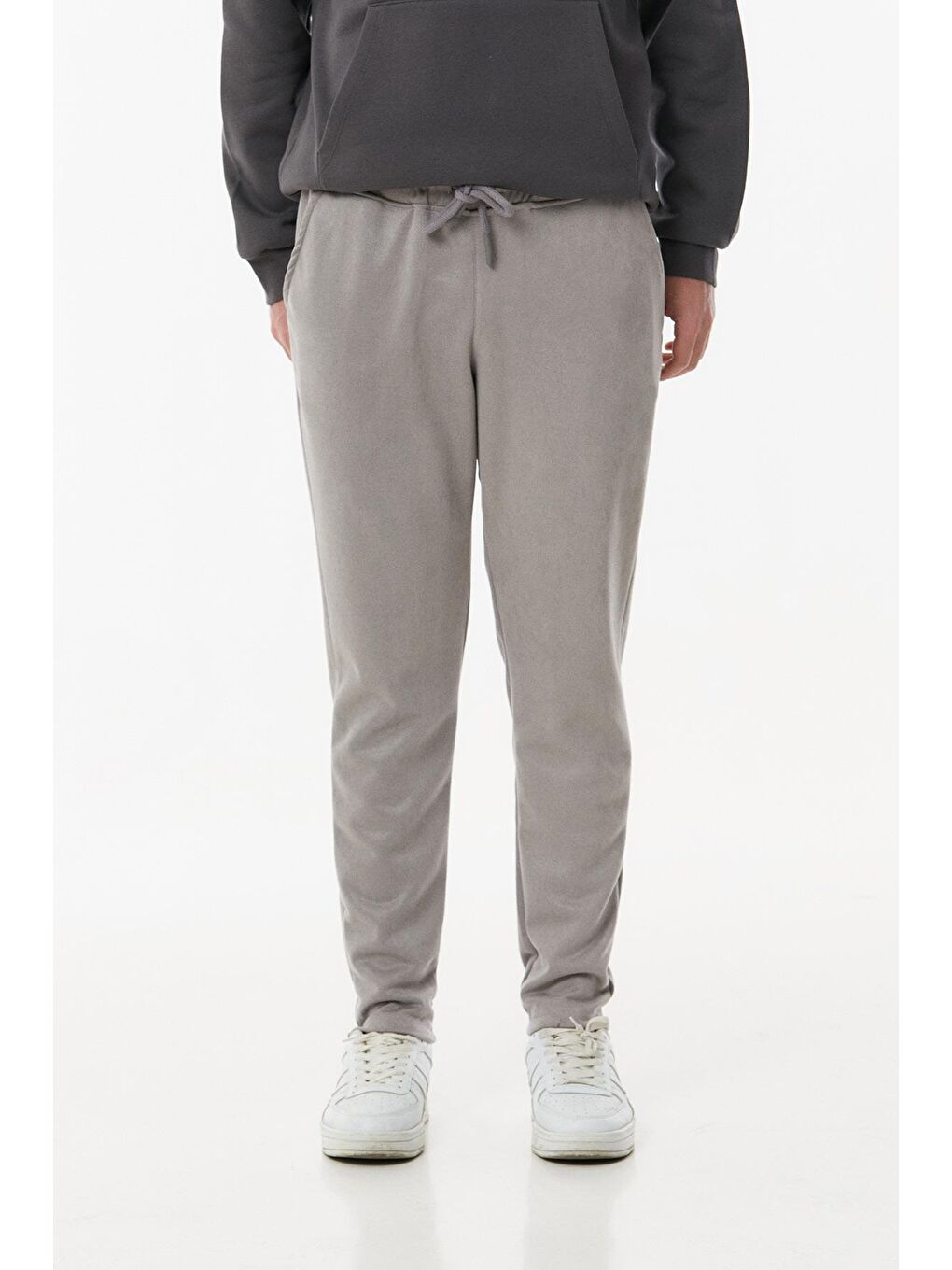 Gri Süet Beli Bağcıklı Erkek Pantolon-4