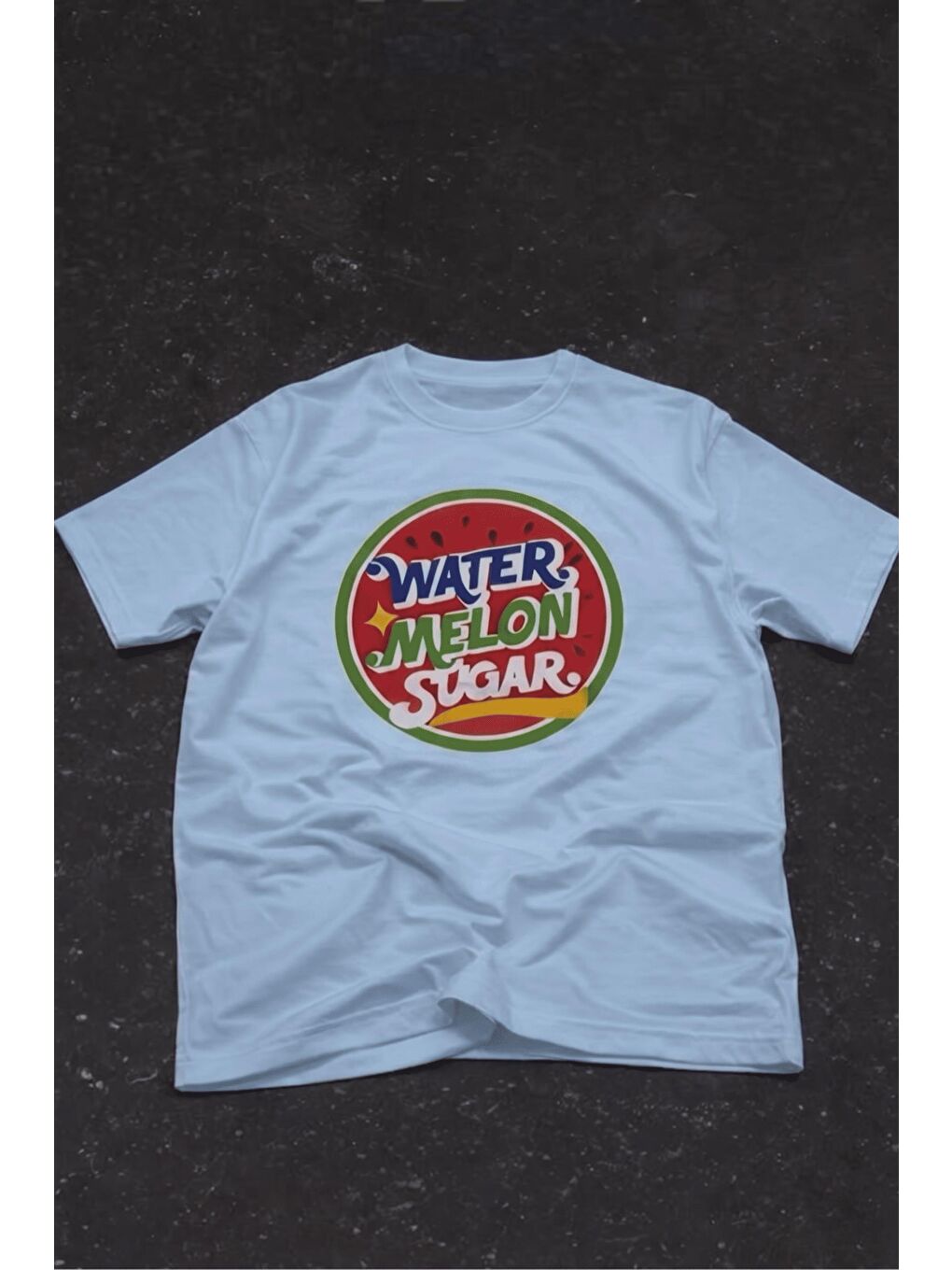 Turkuaz Watermelon Sugar Retro Baskılı Oversize Unisex Pamuklu Tişört-1