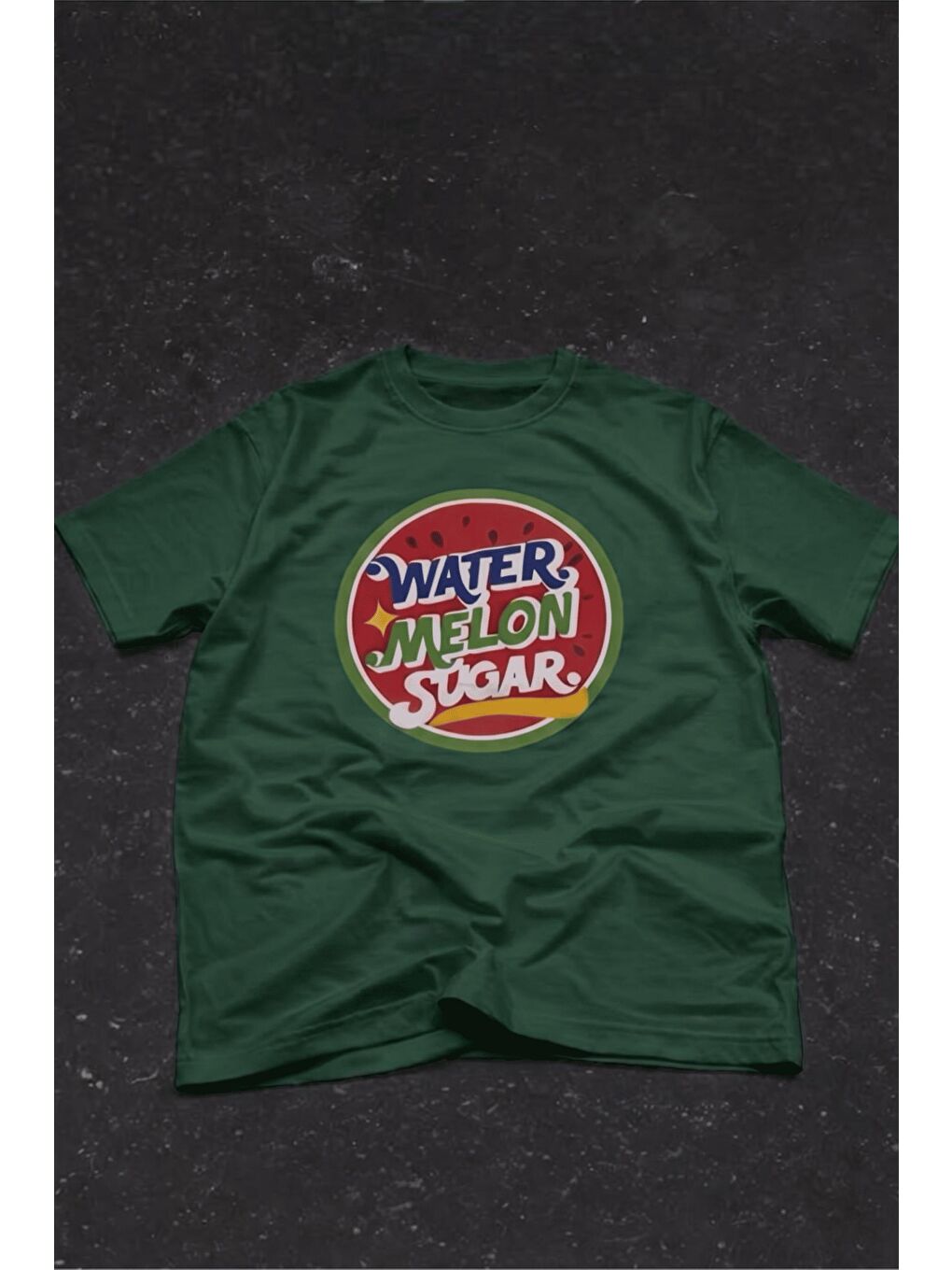 Yeşil Watermelon Sugar Retro Baskılı Oversize Unisex Pamuklu Tişört-1