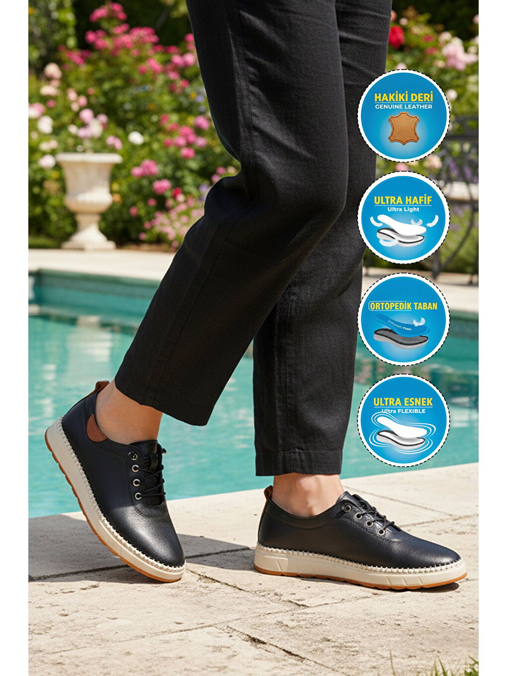 Siyah Hakiki Deri Ortopedik Kadın Casual Ayakkabı 3030 Z-2