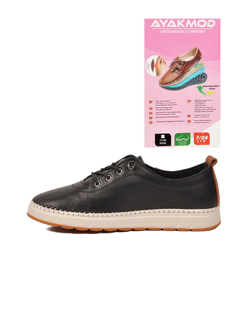 Siyah Hakiki Deri Ortopedik Kadın Casual Ayakkabı 3030 Z-3