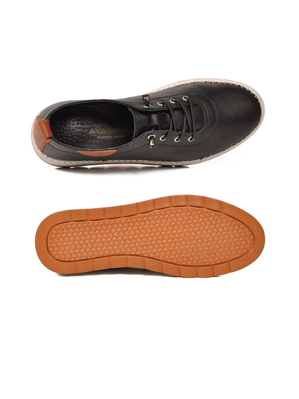 Siyah Hakiki Deri Ortopedik Kadın Casual Ayakkabı 3030 Z-4