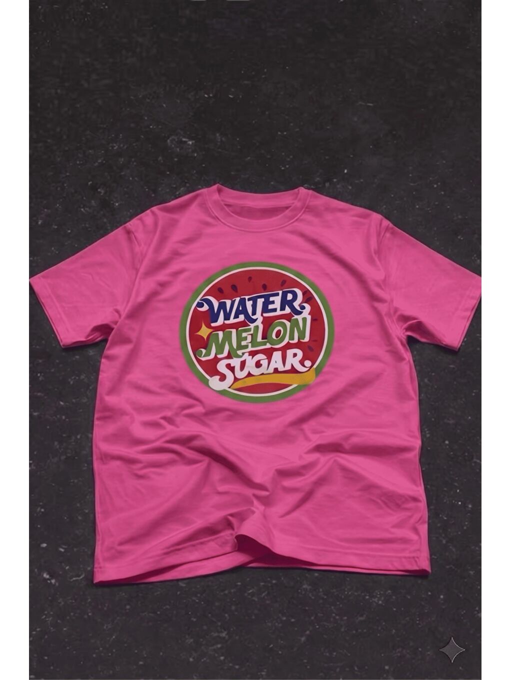 Pembe Watermelon Sugar Retro Baskılı Oversize Unisex Pamuklu Tişört-1