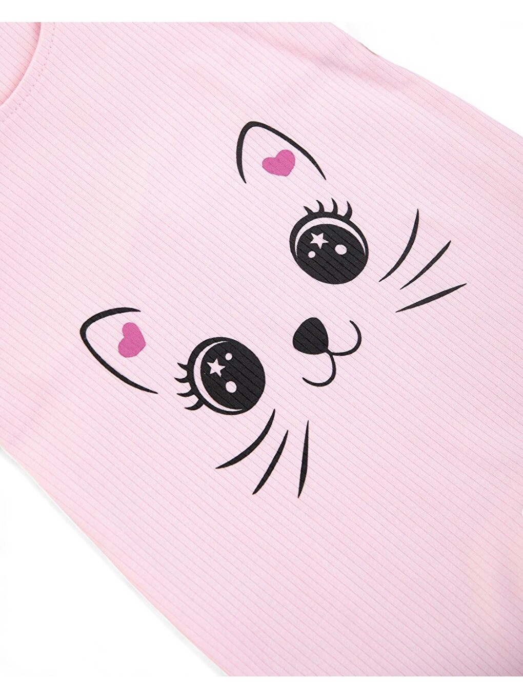 Pembe Kız Bebek Fitilli Kedi Baskılı Tulum-6