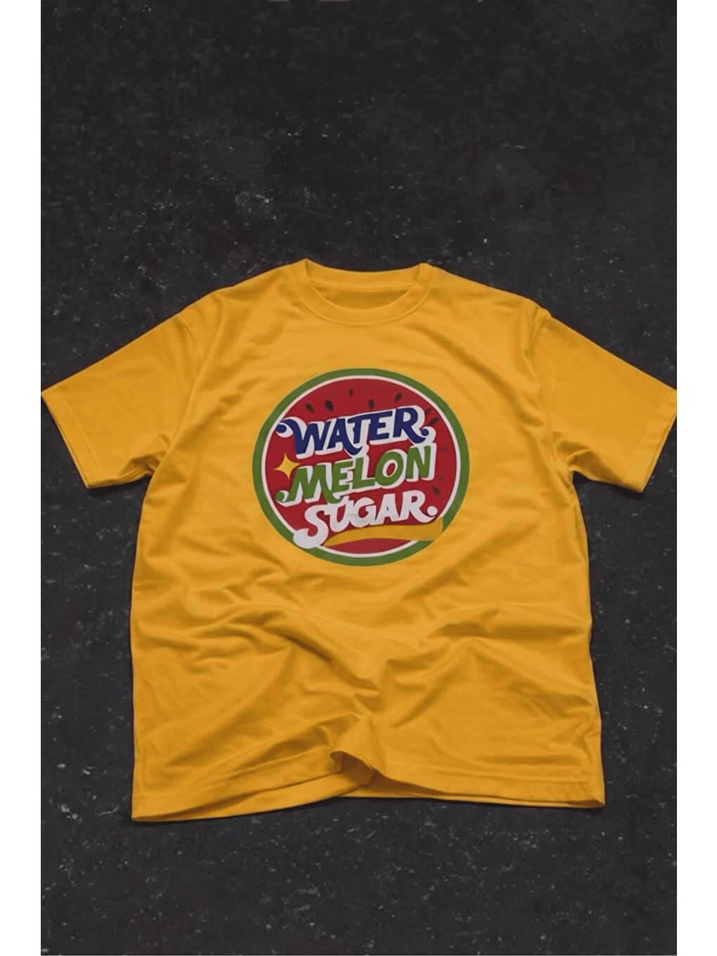 Sarı Watermelon Sugar Retro Baskılı Oversize Unisex Pamuklu Tişört-1