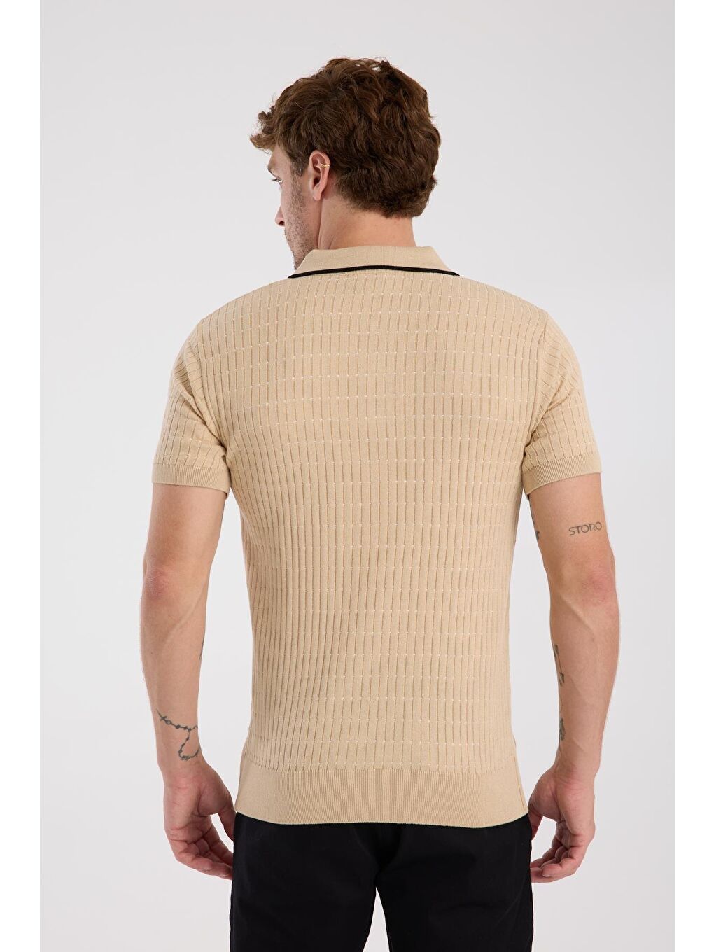 Aclub Sierra Örme Kumaş Viskon Karışımlı Slim Fit Koyu Bej Polo Yaka Erkek Düz Polo Shirt-7