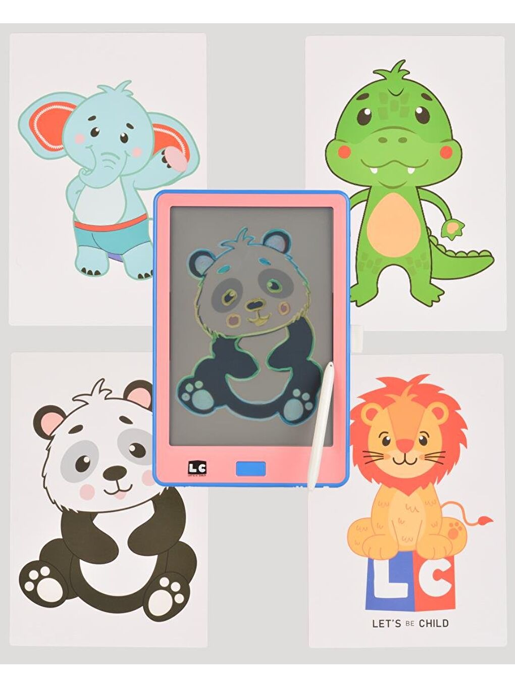 10 İnch Şeffaf D Dijital 4 Adet Çizim Kartlı Tablet- Pembe-2