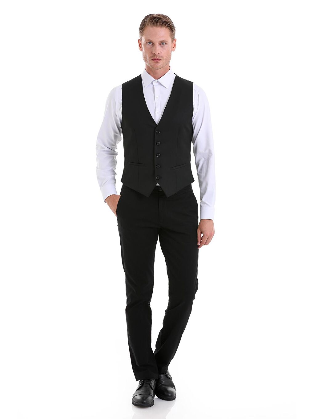 Hatemoğlu Siyah Slim Fit Düz V Yaka Klasik Yelek - 3