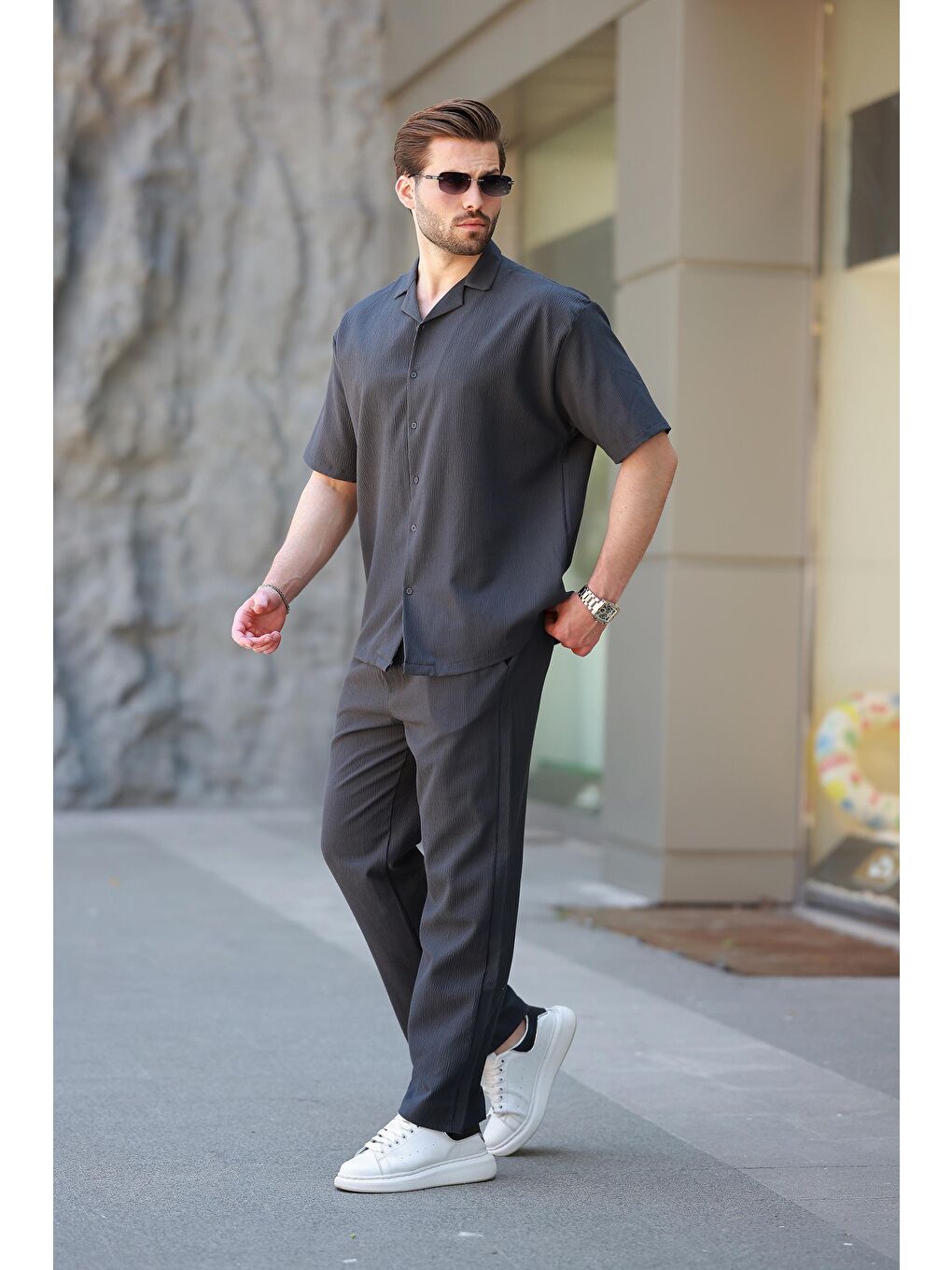 Gri Füme Basic Erkek Gömlek Takım E7320