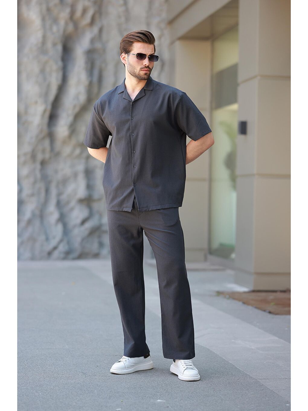 Gri Füme Basic Erkek Gömlek Takım E7320-1