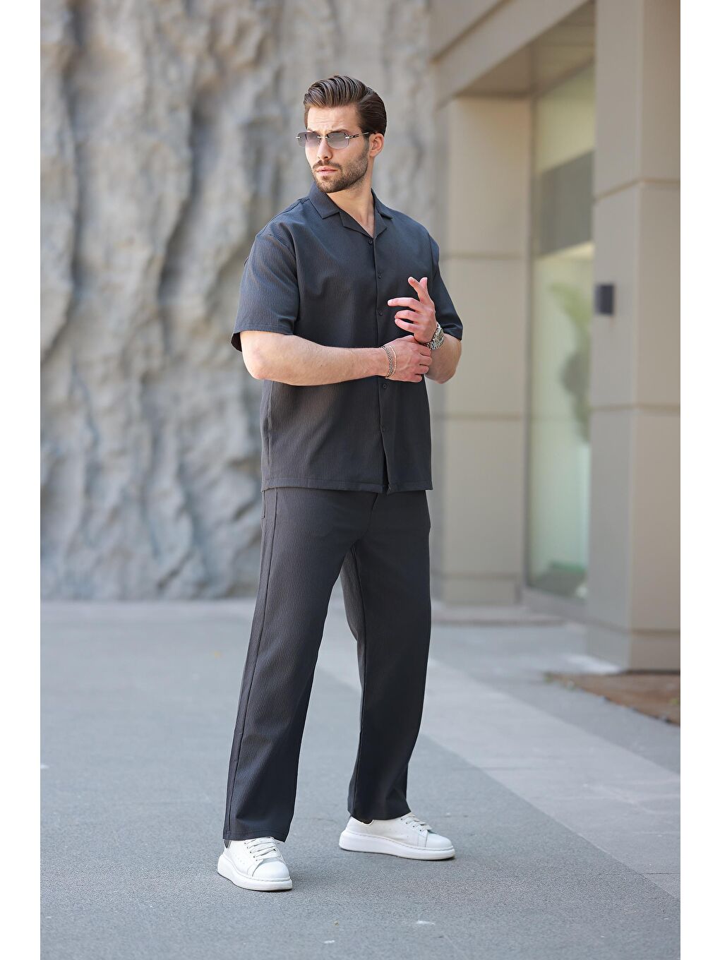 Gri Füme Basic Erkek Gömlek Takım E7320-2