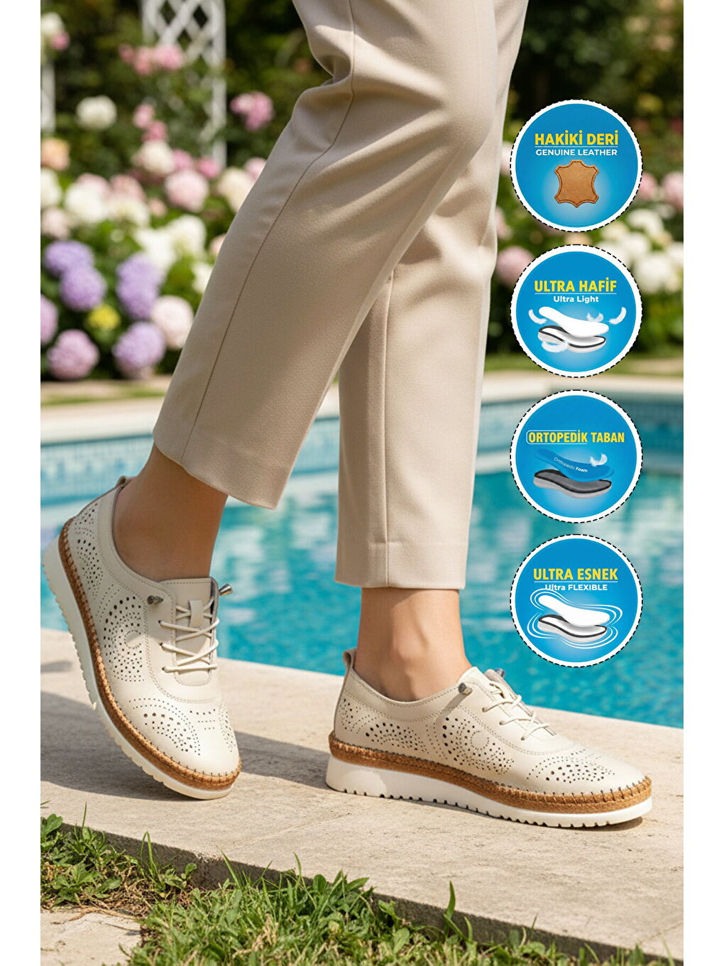 Bej Hakiki Deri Ortopedik Kadın Casual Ayakkabı 509 Z-2