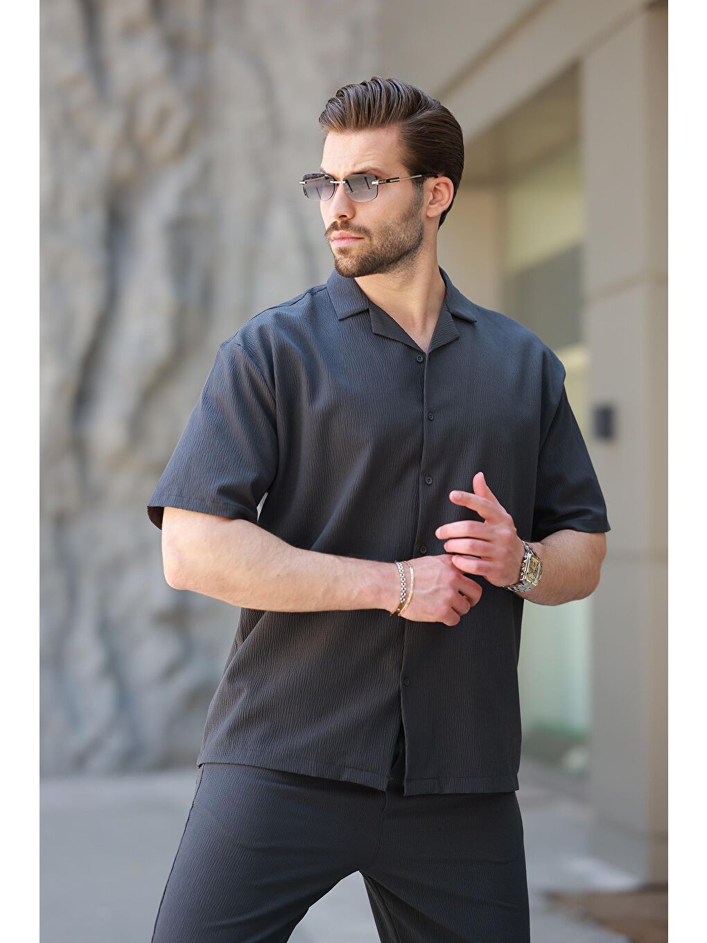 Gri Füme Basic Erkek Gömlek Takım E7320-3