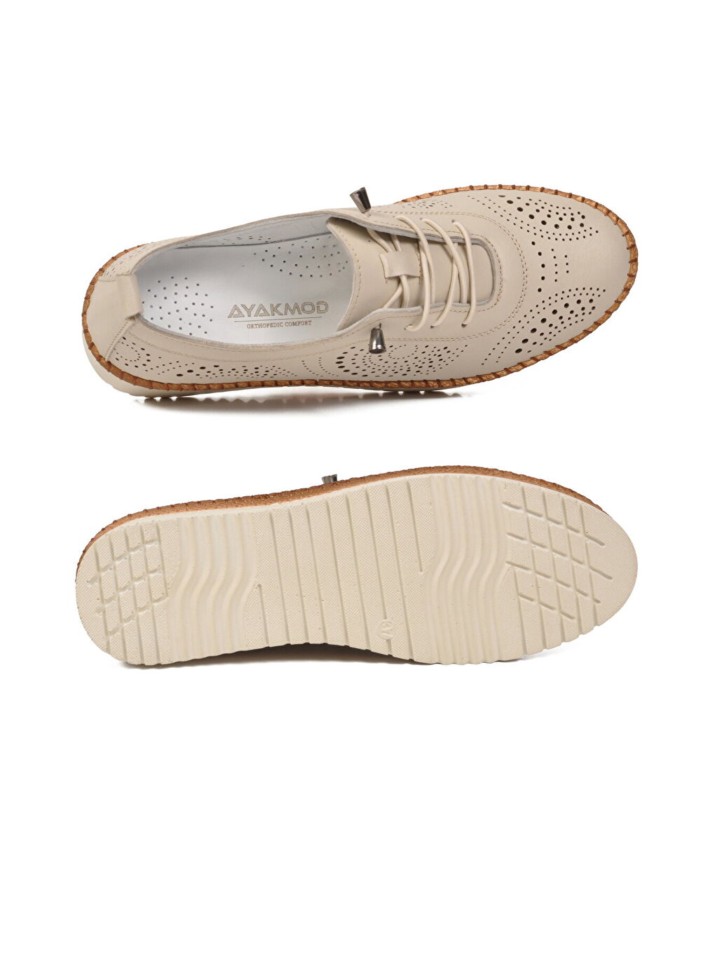 Bej Hakiki Deri Ortopedik Kadın Casual Ayakkabı 509 Z-4