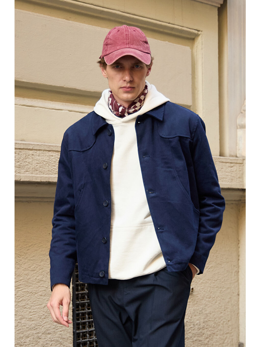 Erkek Teknik Kumaş Mont %100 Pamuk Ceket Lacivert-1