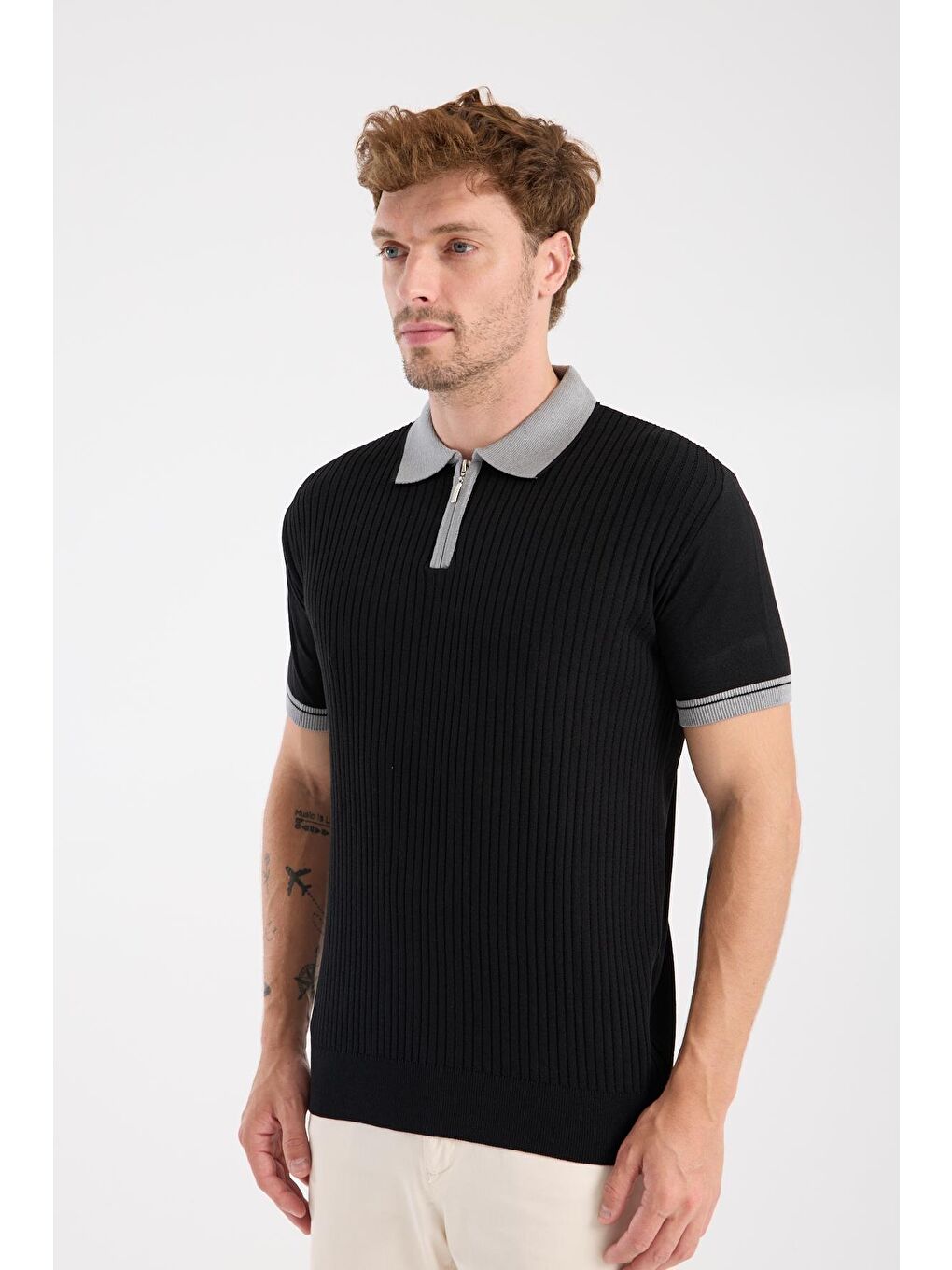 Aclub Echo Örme Kumaş Viskon Karışımlı Slim Fit Siyah Polo Yaka Erkek Desenli Polo Shirt-3