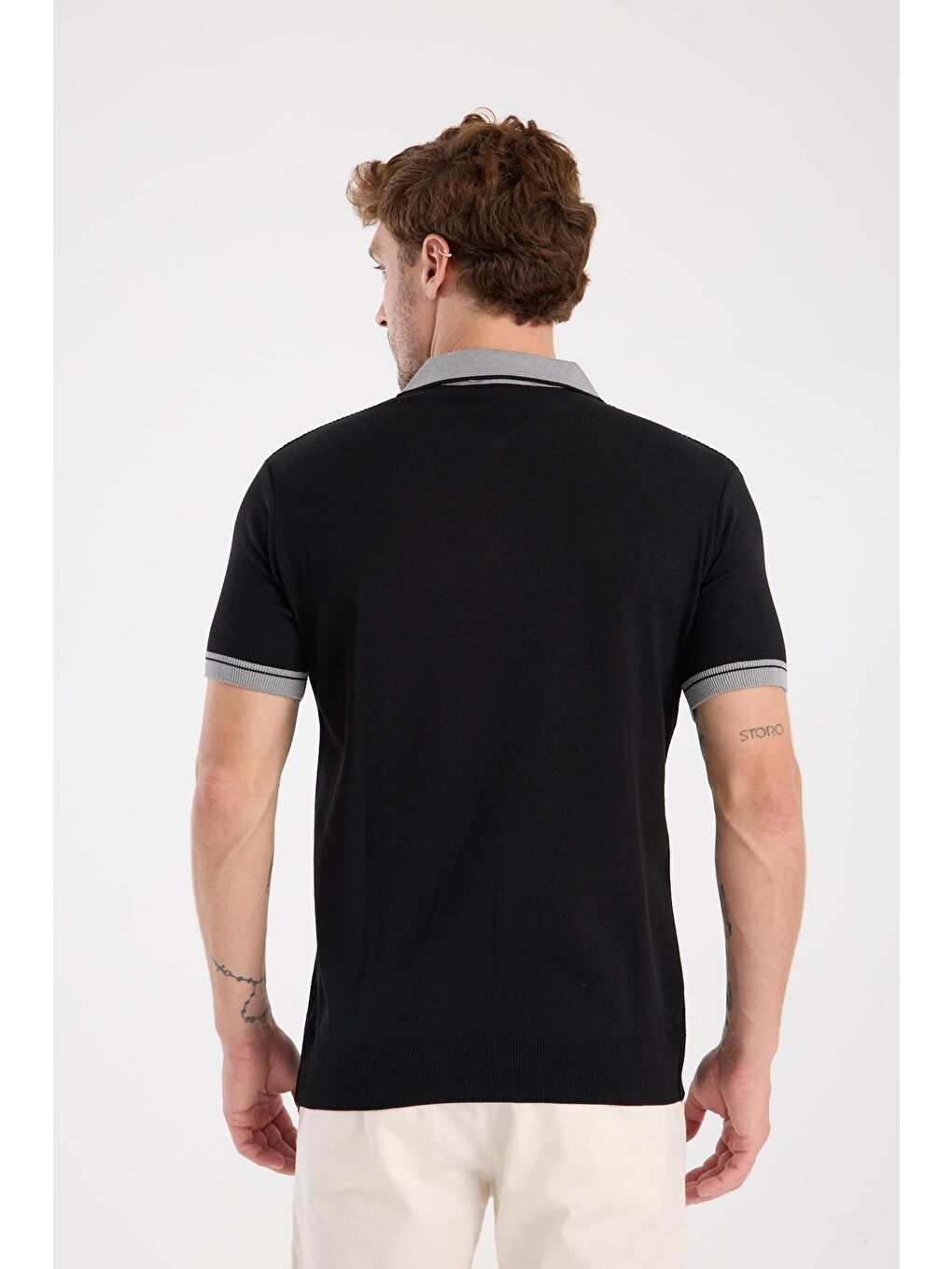 Aclub Echo Örme Kumaş Viskon Karışımlı Slim Fit Siyah Polo Yaka Erkek Desenli Polo Shirt-7