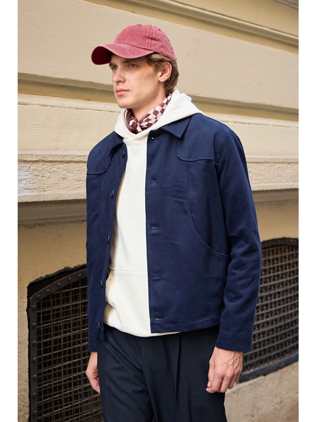 Erkek Teknik Kumaş Mont %100 Pamuk Ceket Lacivert-3