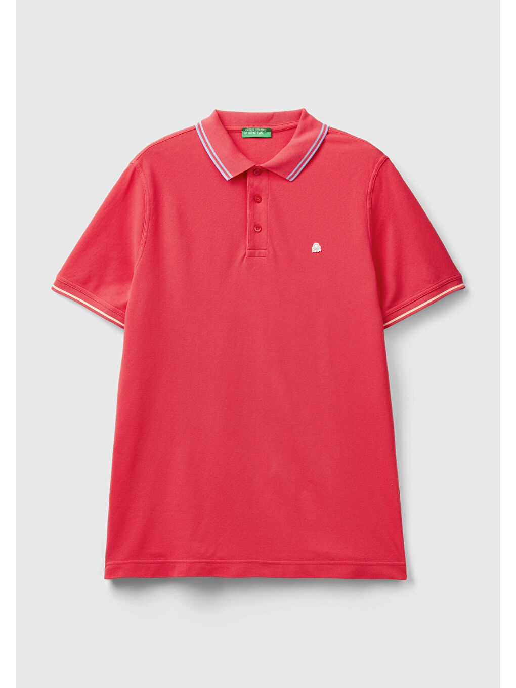 United Colors Of Benetton Erkek Koyu Pembe %100 Pamuk Göğsü Logo İşlemeli Kontrast Çizgili Polo T-Shirt