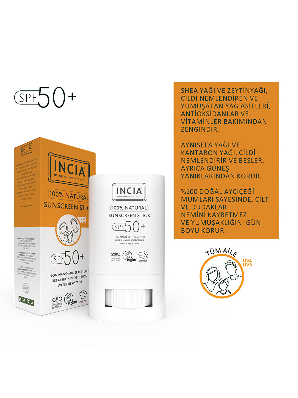 100% Doğal Güneş Koruyucu Sun Stick Mineral Filtreli Hassas Cilt Bitkisel UVA UVB SPF50+ 15 gr-2