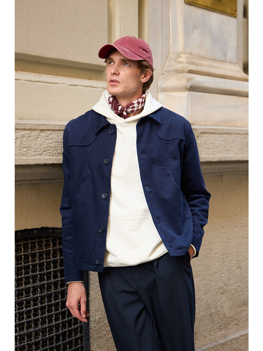 Erkek Teknik Kumaş Mont %100 Pamuk Ceket Lacivert-5