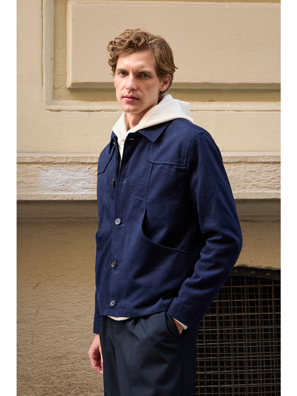 Erkek Teknik Kumaş Mont %100 Pamuk Ceket Lacivert-4