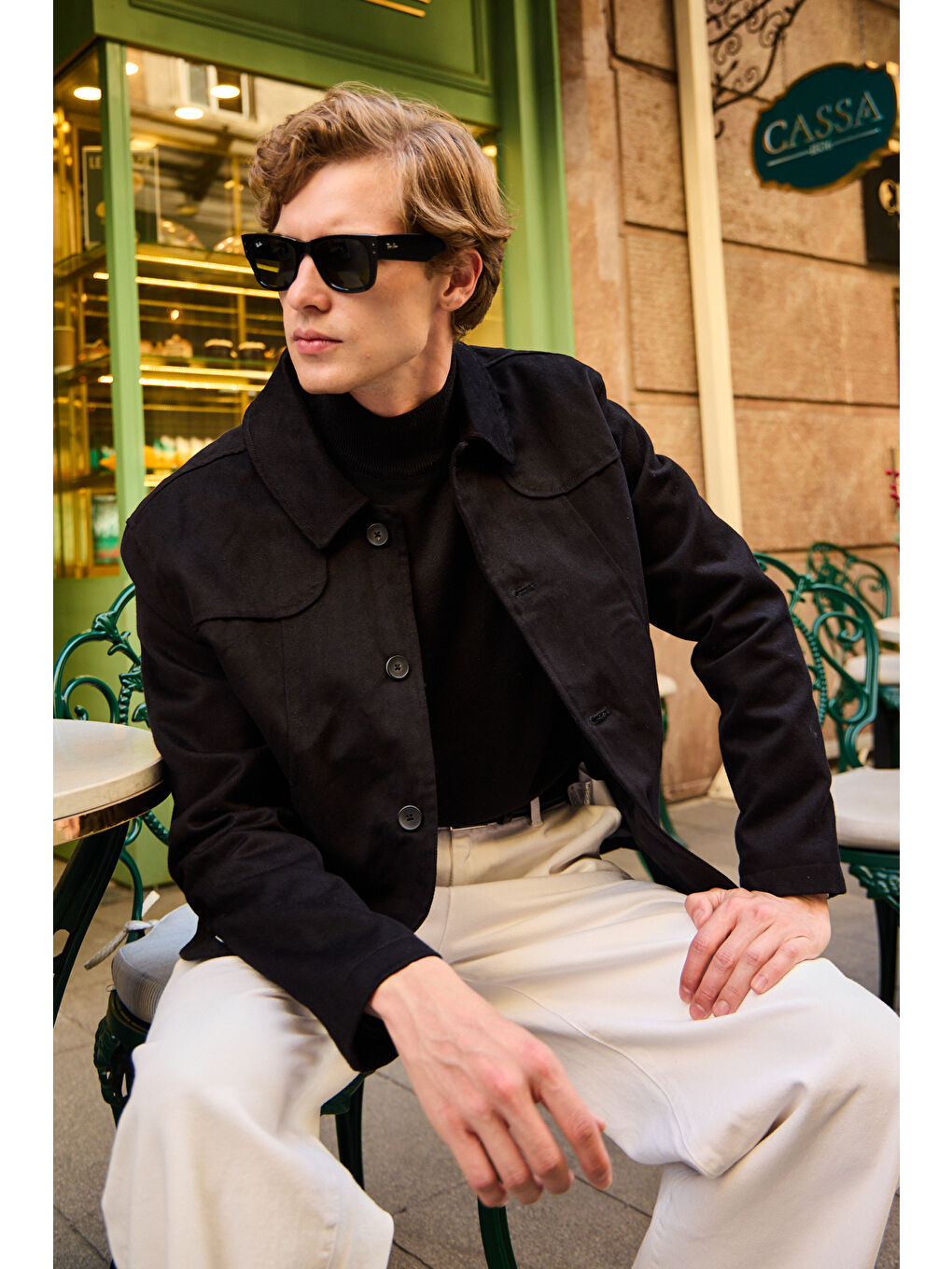 Erkek Teknik Kumaş Mont %100 Pamuk Ceket Siyah-2