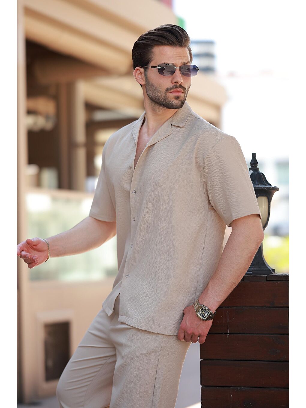 Bej Basic Erkek Gömlek Takım E7320-3