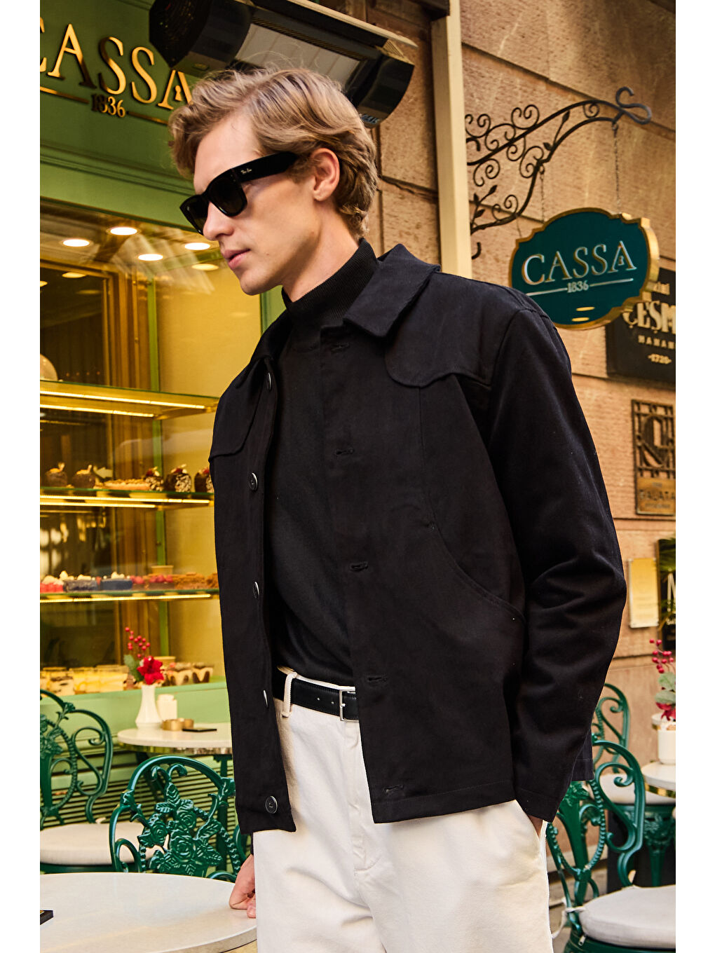 Erkek Teknik Kumaş Mont %100 Pamuk Ceket Siyah-3