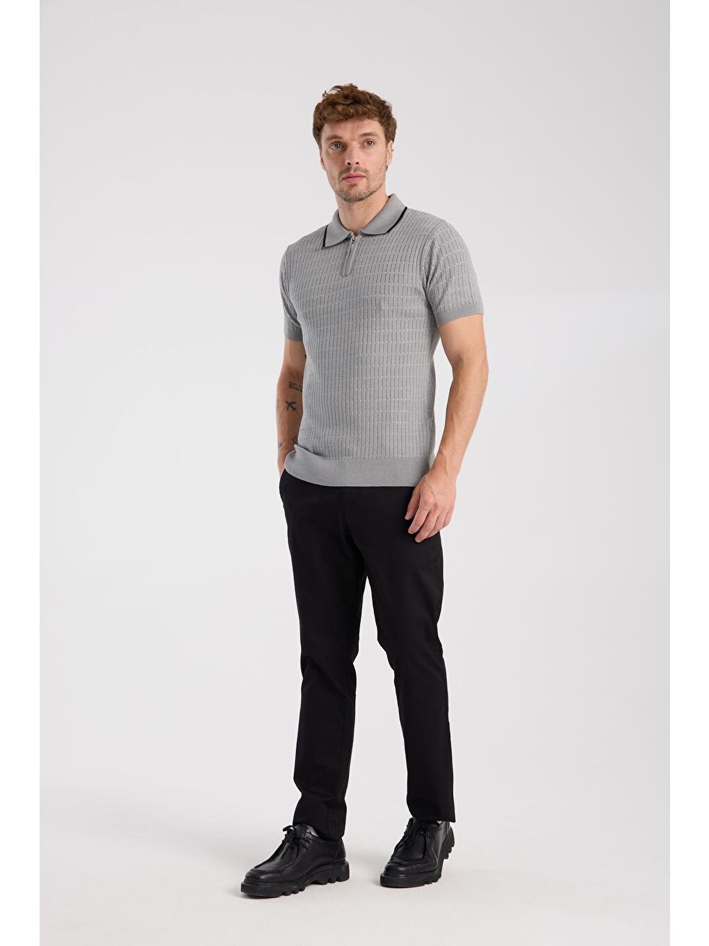 Aclub Sierra Örme Kumaş Viskon Karışımlı Slim Fit Gri Polo Yaka Erkek Düz Polo Shirt-2