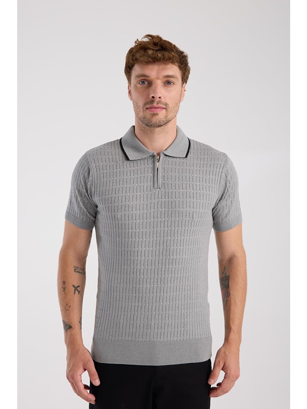 Aclub Sierra Örme Kumaş Viskon Karışımlı Slim Fit Gri Polo Yaka Erkek Düz Polo Shirt-3