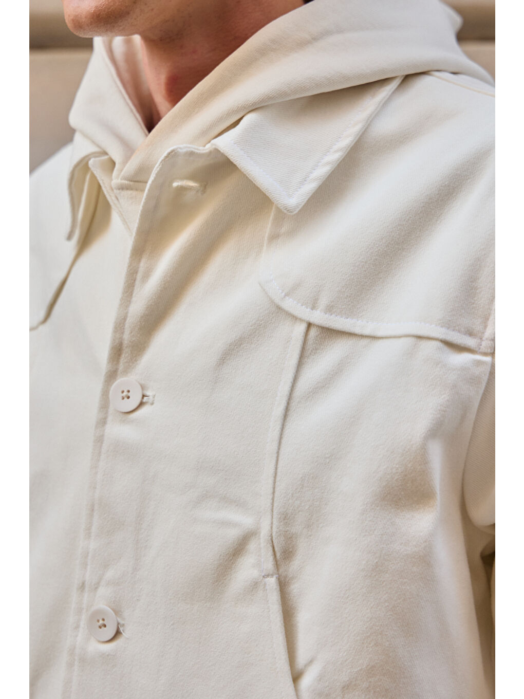 Erkek Teknik Kumaş Mont Ceket Ekru-2