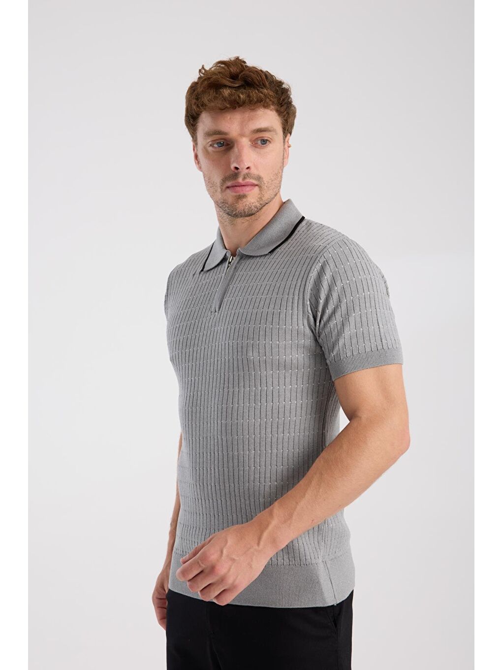 Aclub Sierra Örme Kumaş Viskon Karışımlı Slim Fit Gri Polo Yaka Erkek Düz Polo Shirt-5