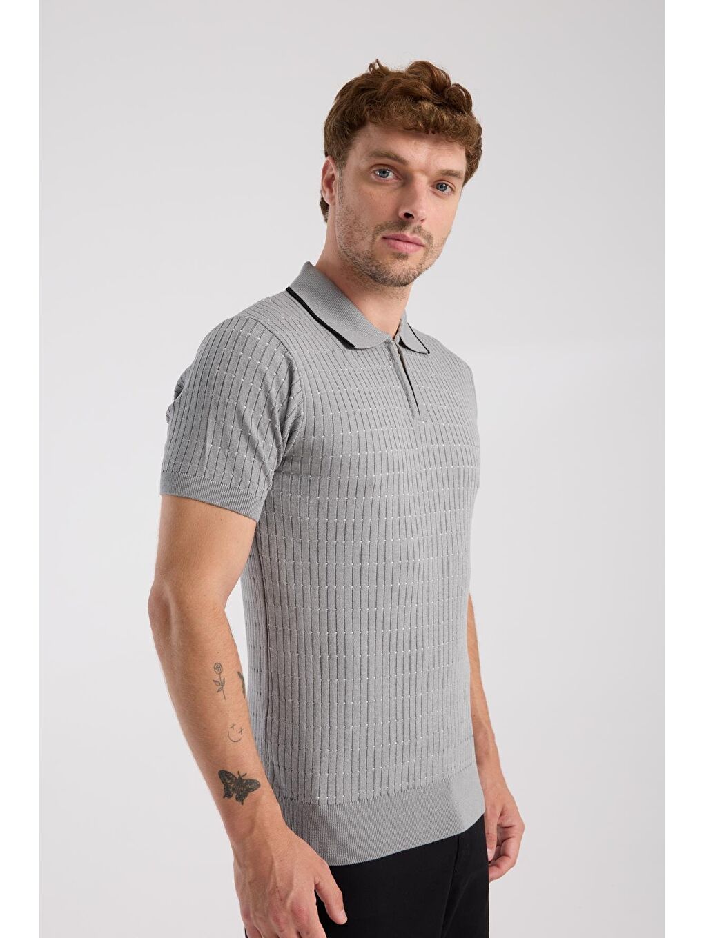 Aclub Sierra Örme Kumaş Viskon Karışımlı Slim Fit Gri Polo Yaka Erkek Düz Polo Shirt-6