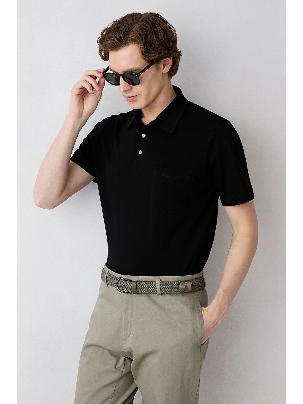 Siyah Regular Fit Pamuk Düğmeli Cepli Polo Yaka Tişört