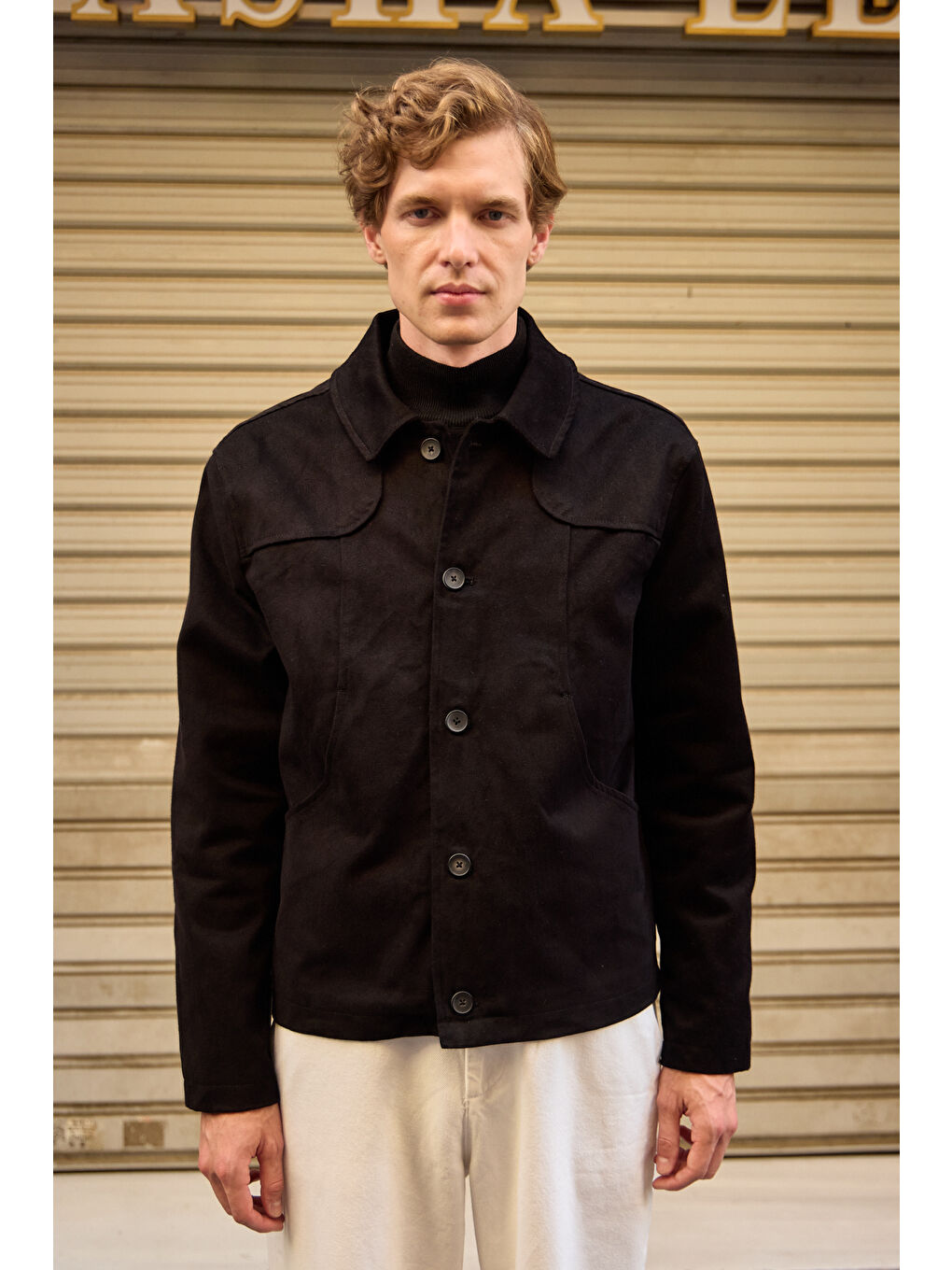 Erkek Teknik Kumaş Mont %100 Pamuk Ceket Siyah-5