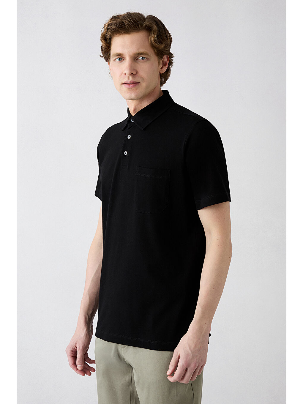 Siyah Regular Fit Pamuk Düğmeli Cepli Polo Yaka Tişört-2