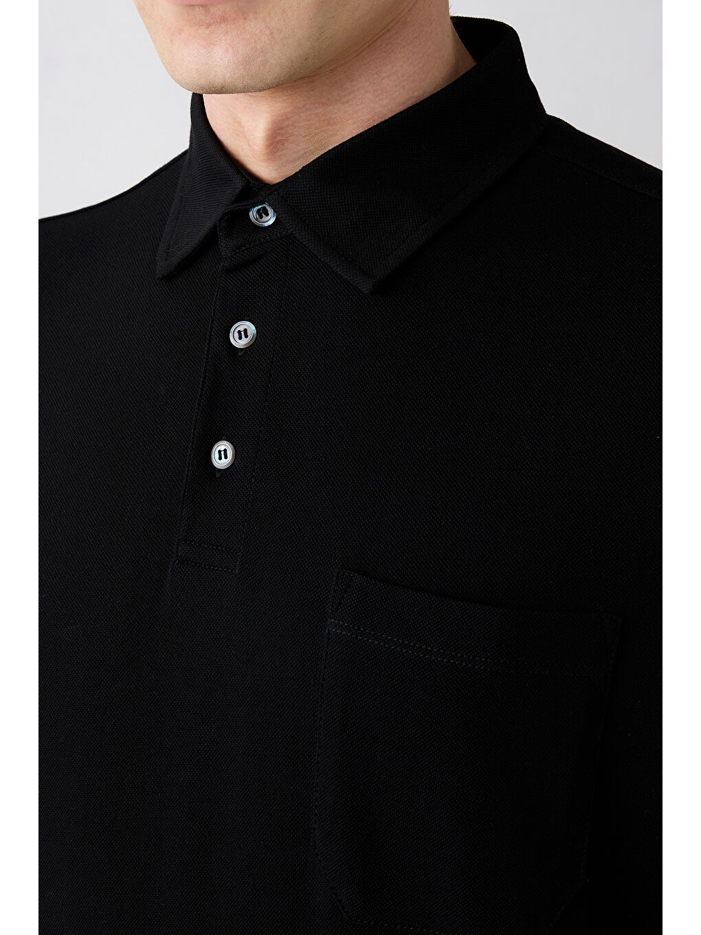 Siyah Regular Fit Pamuk Düğmeli Cepli Polo Yaka Tişört-3