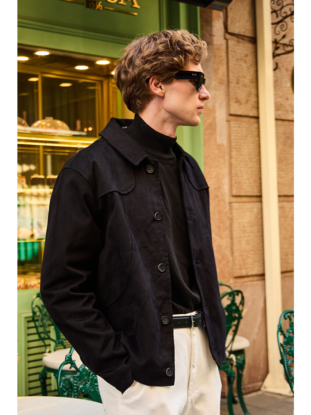 Erkek Teknik Kumaş Mont %100 Pamuk Ceket Siyah-6