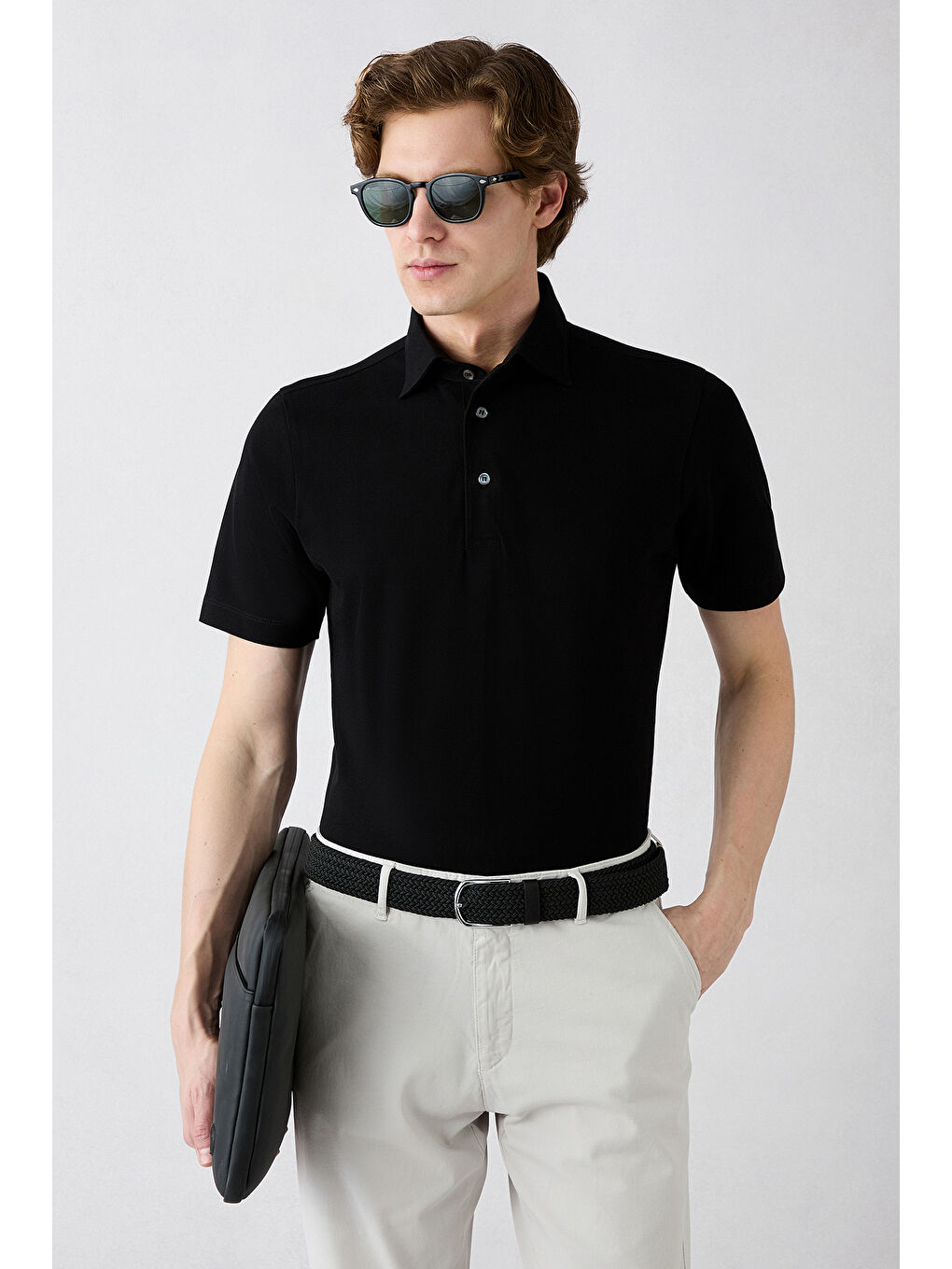 Siyah Regular Fit Pamuk Düğmeli Polo Yaka Tişört