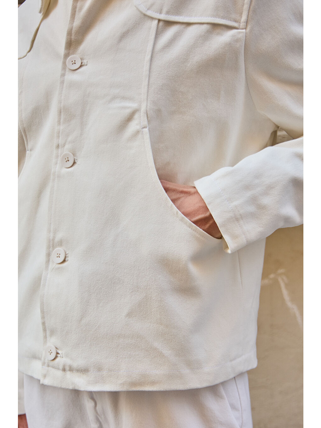 Erkek Teknik Kumaş Mont Ceket Ekru-5