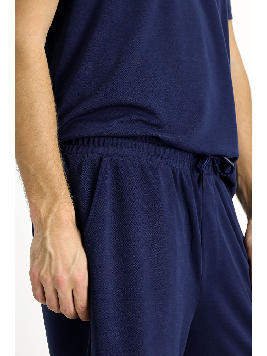 Lacivert Kısa Kol Bisiklet Yaka 2'li Şortlu Pijama Takımı-3