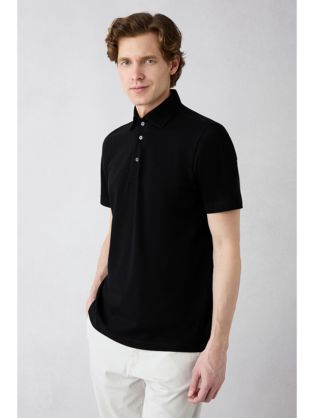 Siyah Regular Fit Pamuk Düğmeli Polo Yaka Tişört-1