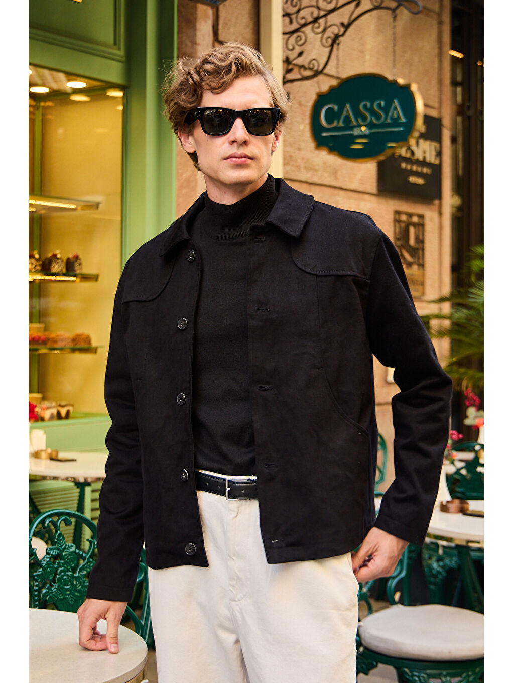 Erkek Teknik Kumaş Mont %100 Pamuk Ceket Siyah-7