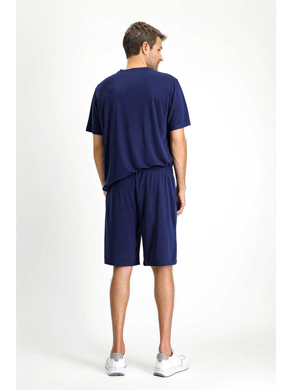 Lacivert Kısa Kol Bisiklet Yaka 2'li Şortlu Pijama Takımı-4