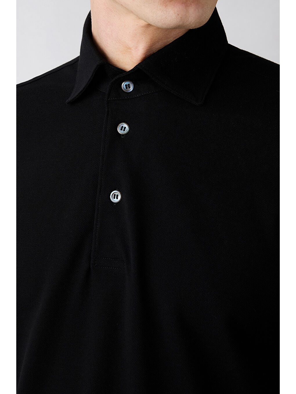 Siyah Regular Fit Pamuk Düğmeli Polo Yaka Tişört-2